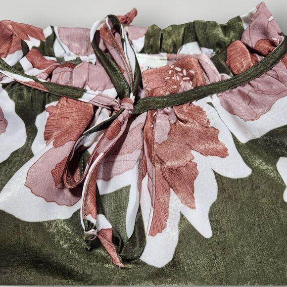 Lovely Melody Women's S Floral Print Satin Tie Neck Long Sleeve Blouse USA - Picture 4 of 11